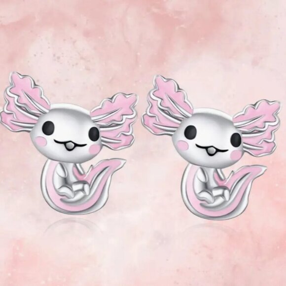 Cute Axolotl Stud Pink Enamel Fashion Earrings set - Picture 1 of 3